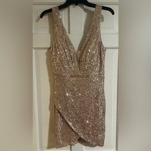 Gold Sequins Mini Dress